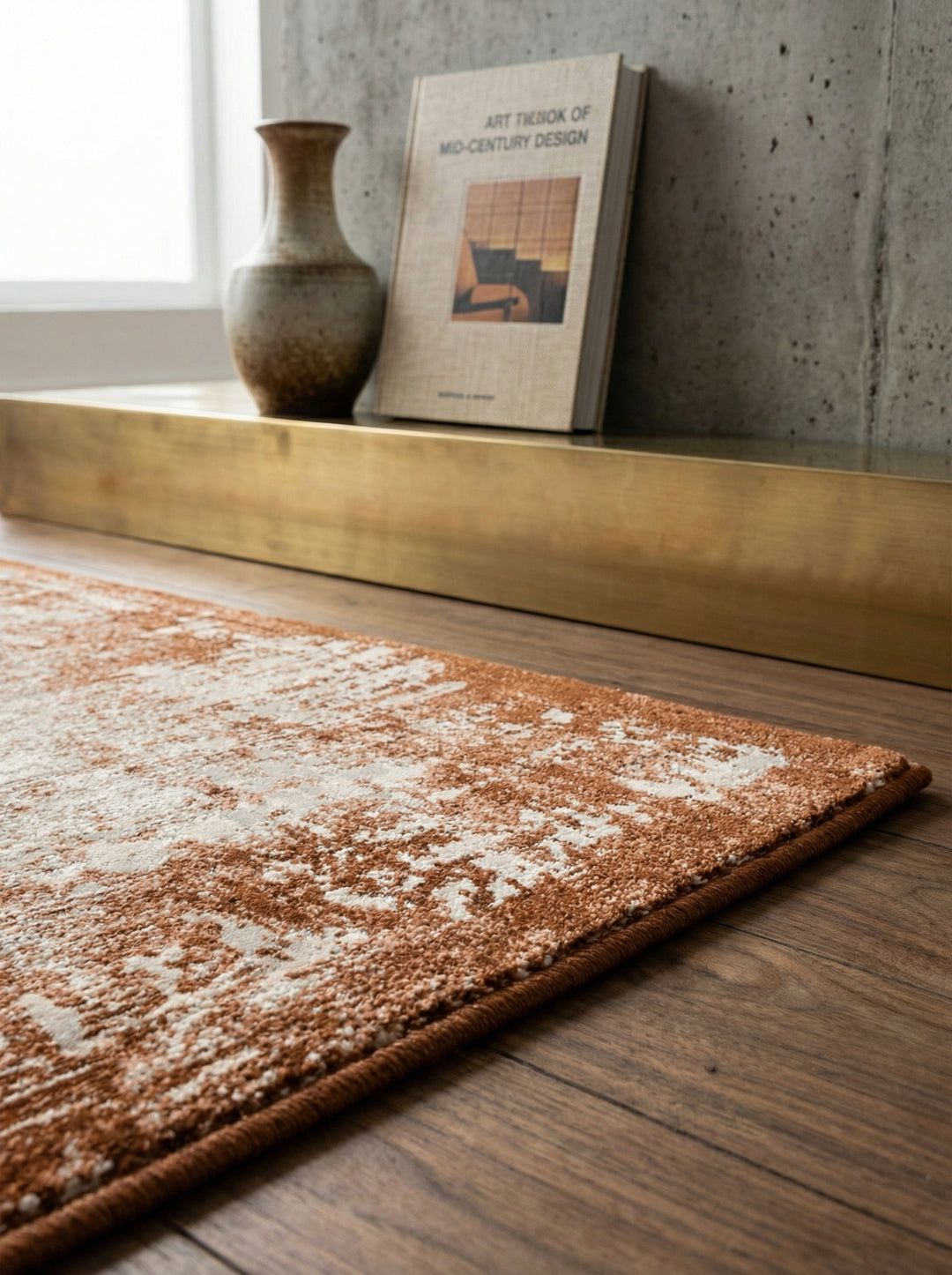 Velours-Teppich mit Abstrakt-Bordüren-Design_Terrakotta_Kunstfasermischung_Pflegeleicht Strapazierfähig - TIBER-Rieti - Kadima Design_