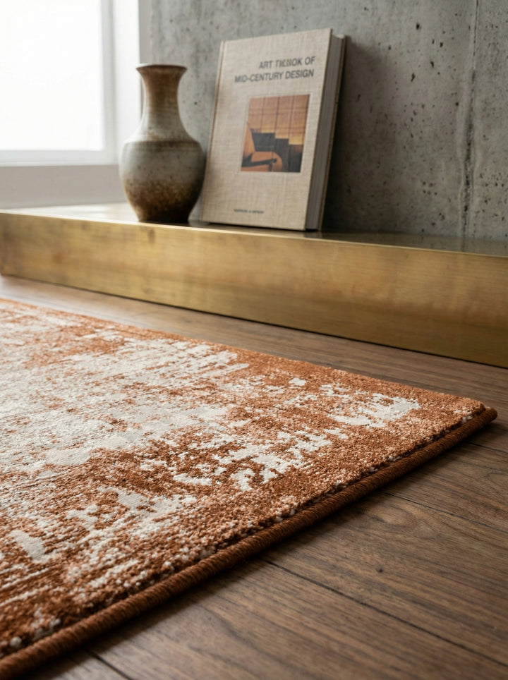 Velours-Teppich mit Abstrakt-Bordüren-Design_Terrakotta_Kunstfasermischung_Pflegeleicht Strapazierfähig - TIBER-Rieti - Kadima Design_