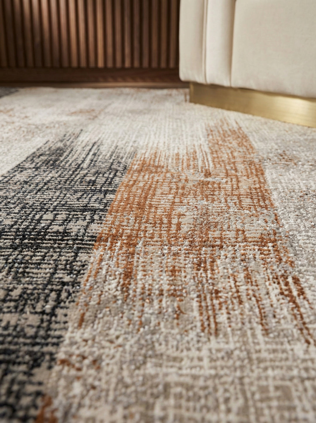 Velours-Teppich mit Abstraktes Geometriemuster_Terrakotta_Pflegeleicht_Rutschfest - TIBER-Orte_