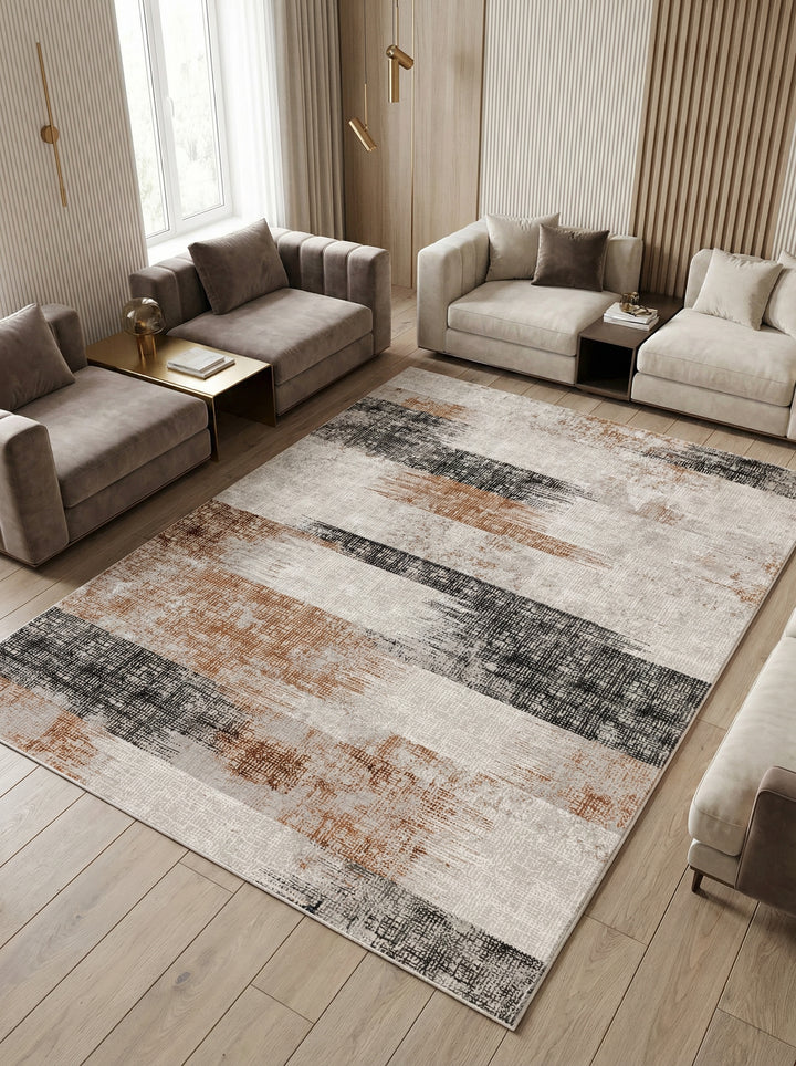 Velours-Teppich mit Abstraktes Geometriemuster_Terrakotta_Pflegeleicht_Rutschfest - TIBER-Orte_