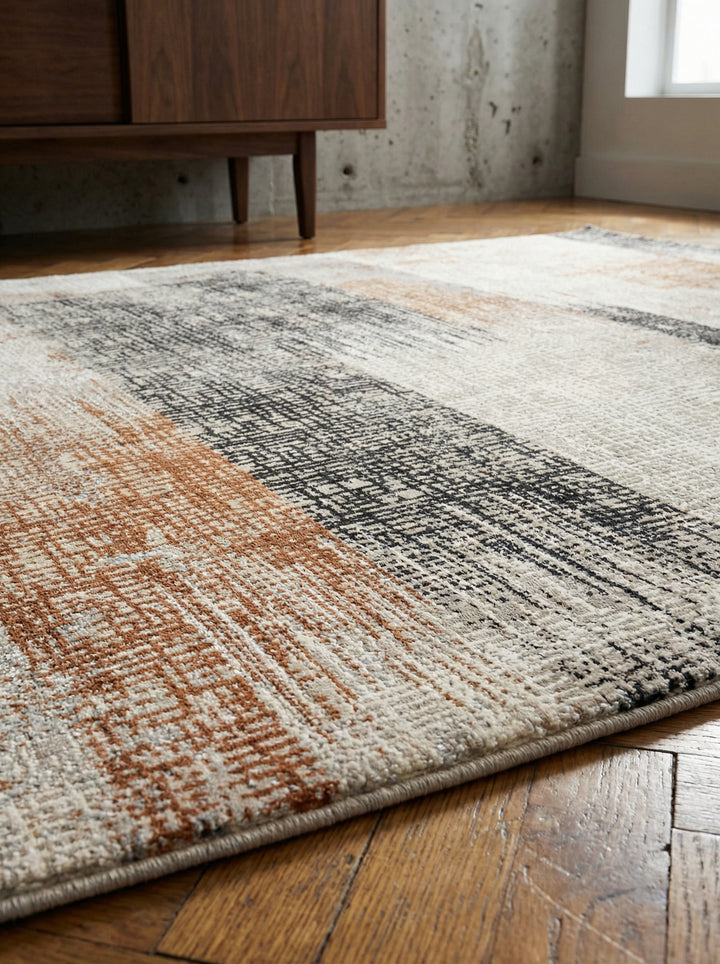 Velours-Teppich mit Abstraktes Geometriemuster_Terrakotta_Pflegeleicht_Rutschfest - TIBER-Orte_