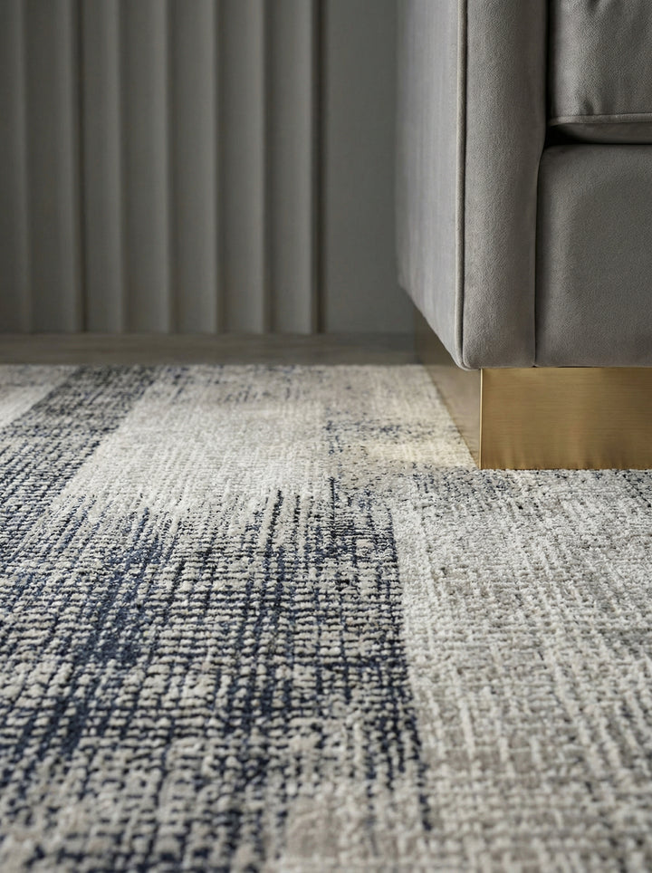 Velours-Teppich mit Abstraktes Geometriemuster_Dunkelblau_Pflegeleicht &amp;amp; Rutschfest - TIBER-Orte_