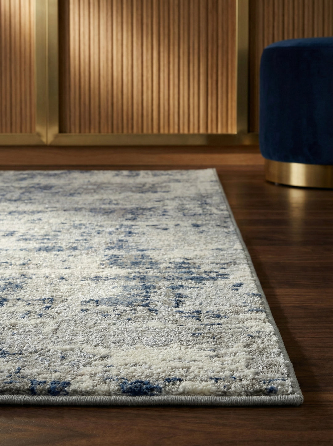 Velours-Teppich mit Metallic-Akzenten_Abstraktes Muster in Dunkelblau_Silbergrau_Luxuriös &amp; Pflegeleicht_PARMA-Sorbolo_