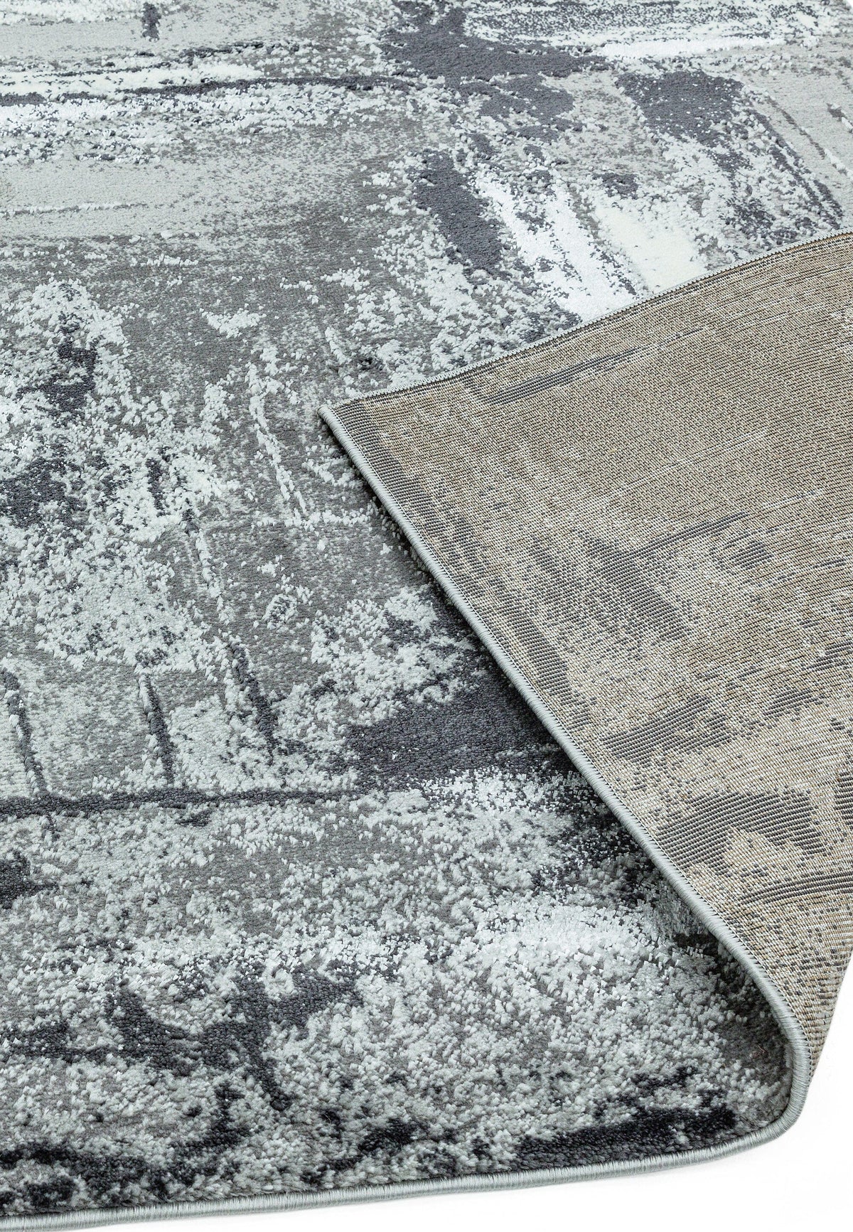 Flachflor Teppich 120x170 - Gesamthöhe 1-6cm - urbanes Grau-Design - strapazierfähig für hochfrequentierte Bereiche - Kadima Design