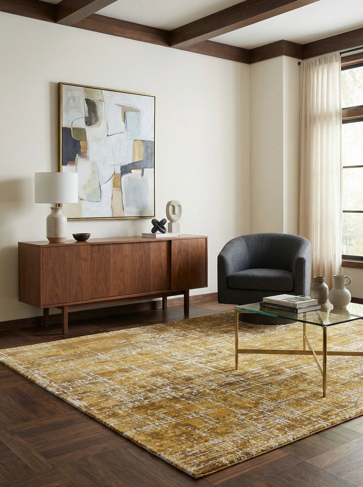 Veloursteppich mit Textur_Abstraktes Muster in Senfgelb_Pflegeleicht &amp;amp; Langlebig - TIBER-Rom_