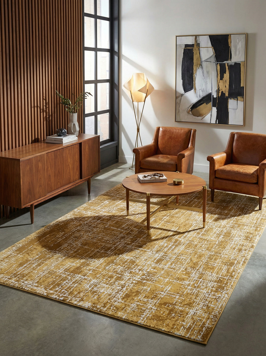 Veloursteppich mit Textur_Abstraktes Muster in Senfgelb_Pflegeleicht &amp; Langlebig - TIBER-Rom_
