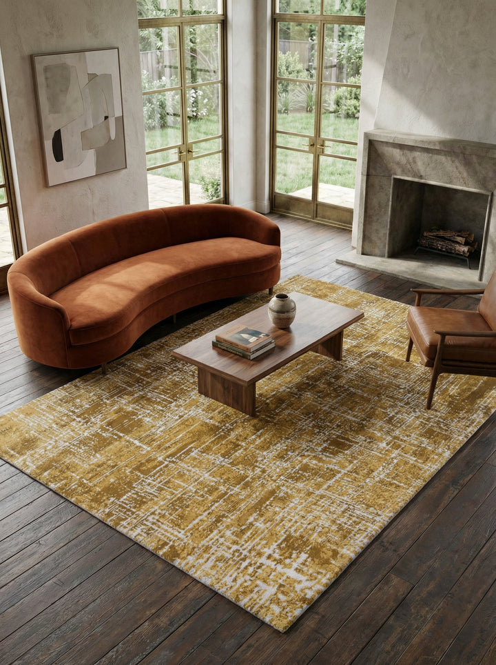 Veloursteppich mit Textur_Abstraktes Muster in Senfgelb_Pflegeleicht &amp;amp; Langlebig - TIBER-Rom_