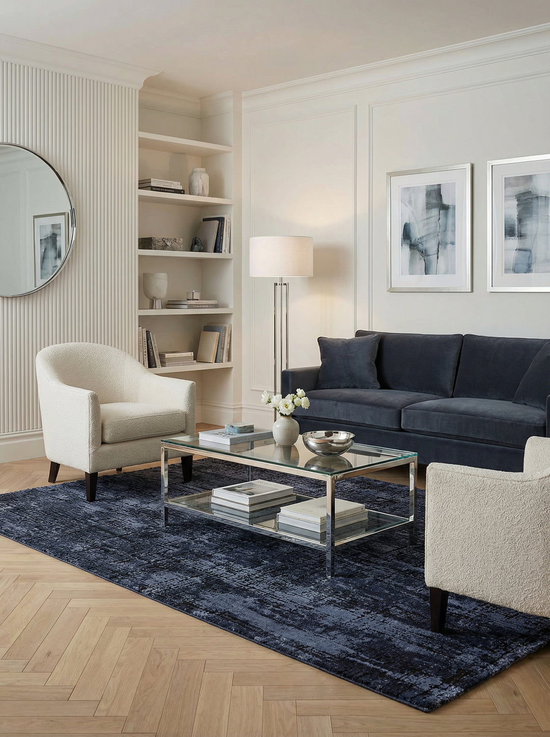 Veloursteppich mit Textur_Abstraktes Muster in Dunkelblau_Pflegeleicht  Langlebig - TIBER-Rom_