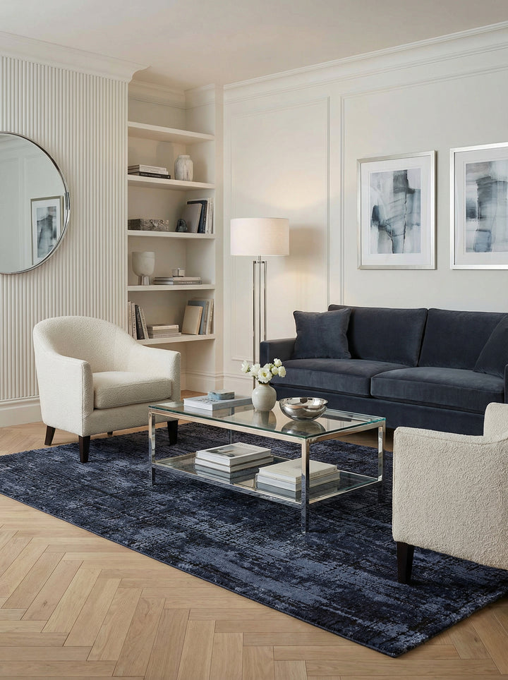 Veloursteppich mit Textur_Abstraktes Muster in Dunkelblau_Pflegeleicht  Langlebig - TIBER-Rom_