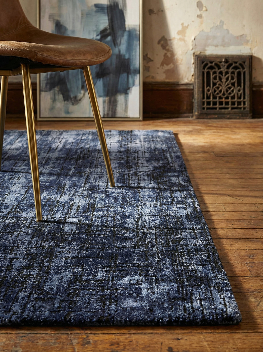 Veloursteppich mit Textur_Abstraktes Muster in Dunkelblau_Pflegeleicht  Langlebig - TIBER-Rom_