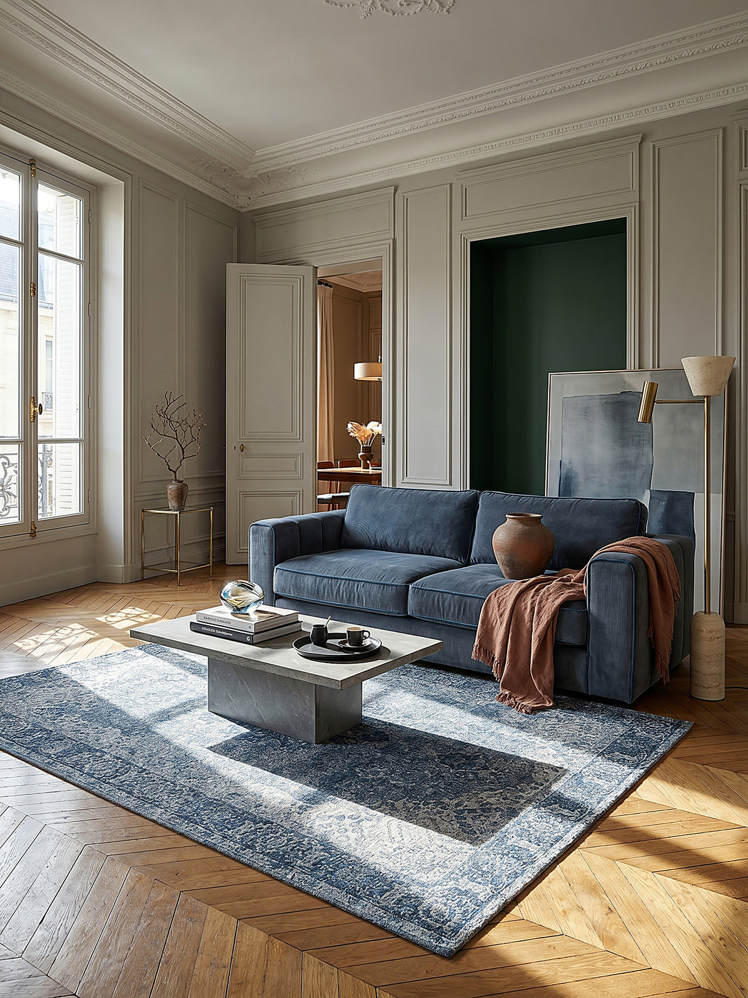 Teppich Blau rechteckig im modernen Wohnzimmer_