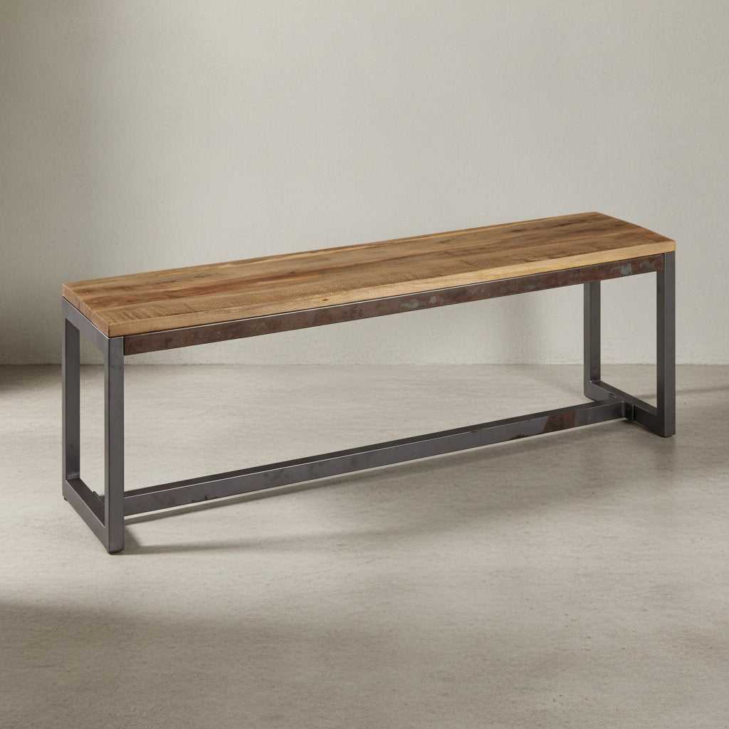 Vintage Esszimmerbank im Mangoholz-Stil mit Metallgestell_ Stabil &amp; Unikat - KADIMA DESIGN_Größe_ 120x45x46 cm_