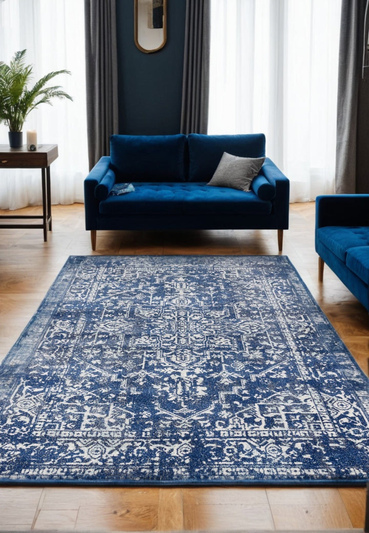 Orientalischer Teppich - Dunkelblau - Vintage-Look - Maschinell gewebt - Verbessert Wohnkomfort - Kadima Design_