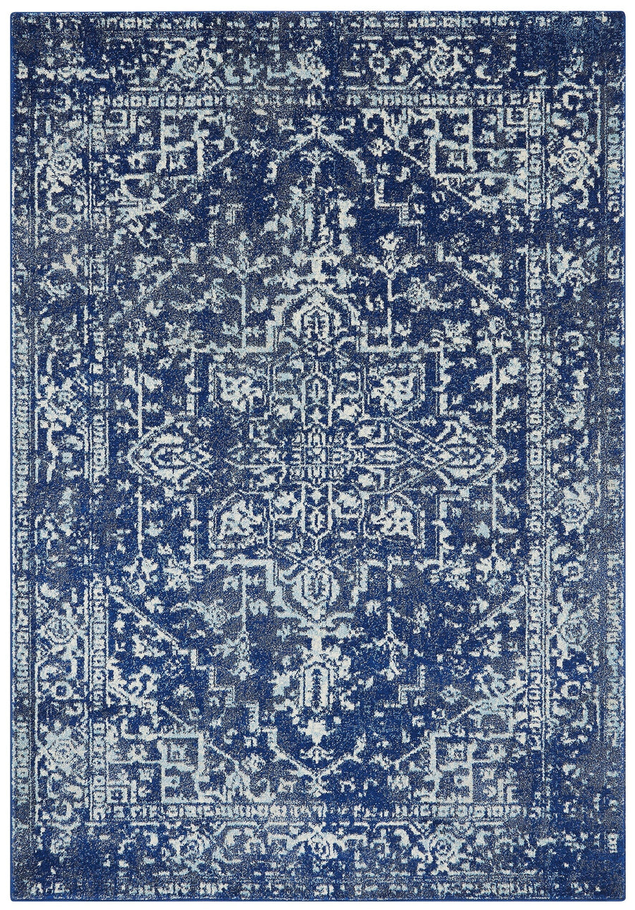 Vintage-Perserteppich - 120x170cm - Dunkelblau - Orientalisches Muster mit Used-Look - Ideal für kleine Wohnzimmer - Kadima Design_