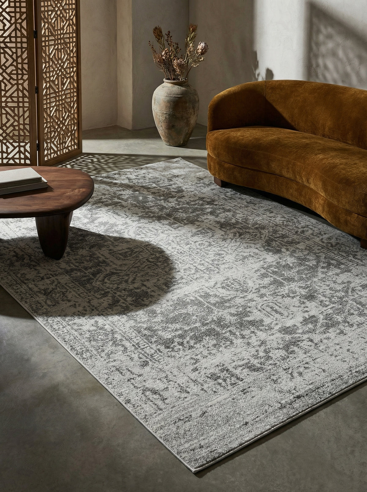 Vintage-Perserteppich Orientalisches Design in Silbergrau Pflegeleicht und Strapazierfähig LODI-Lambro