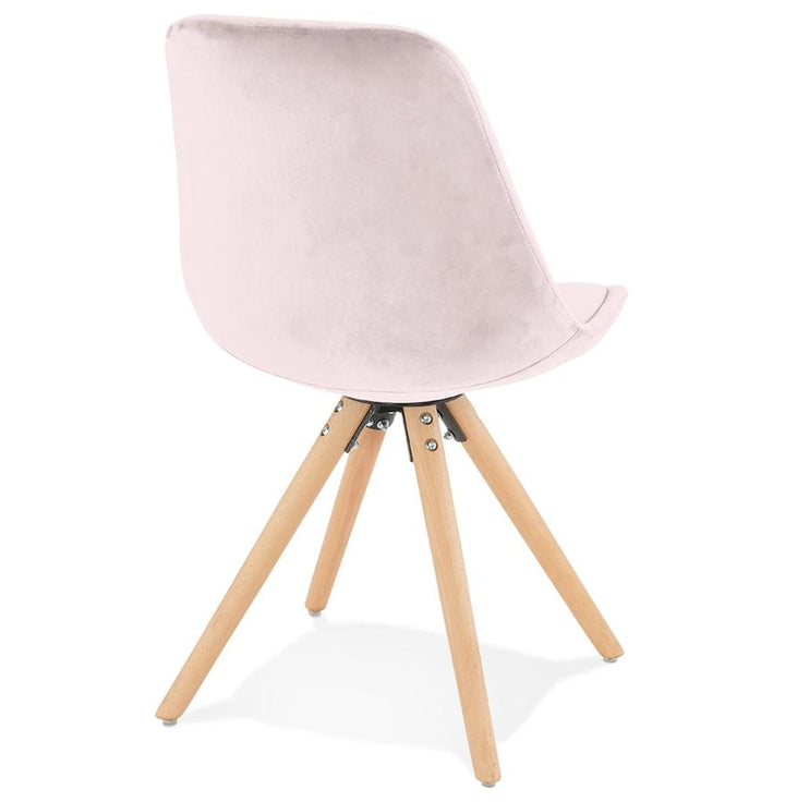 Designer Stuhl mit rosa Samt - 46 cm Sitzhöhe und Naturholzbeine von Kadima Design_