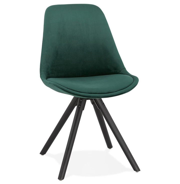 Grüner Samtstuhl mit schwarzen Holzbeinen - hohe Rückenlehne für ergonomisches Sitzen von Kadima Design_