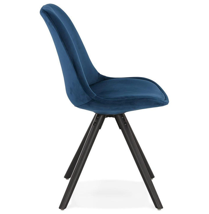 Vintage Polsterstuhl mit blauen Samtbezug - schwarze Buchenholzbeine - ideal fürs Esszimmer von Kadima Design_