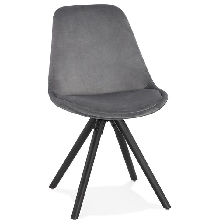 Grauer Samtstuhl mit schwarzen Holzbeinen - 46 cm Sitzhöhe für optimalen Komfort von Kadima Design_