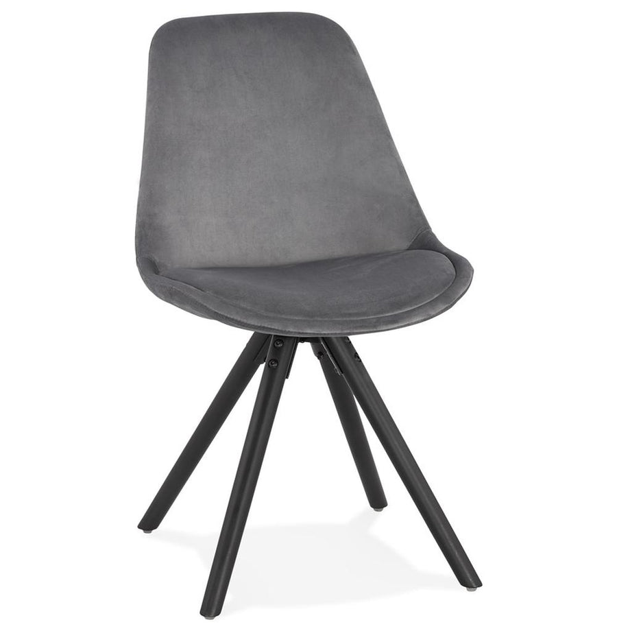 Grauer Samtstuhl mit schwarzen Holzbeinen - 46 cm Sitzhöhe für optimalen Komfort von Kadima Design_