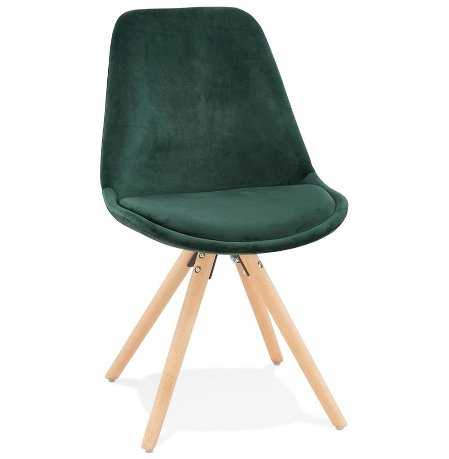 Grüner Samtstuhl mit hellem Holzgestell - 48x56x84 cm für optimale Ergonomie von Kadima Design_