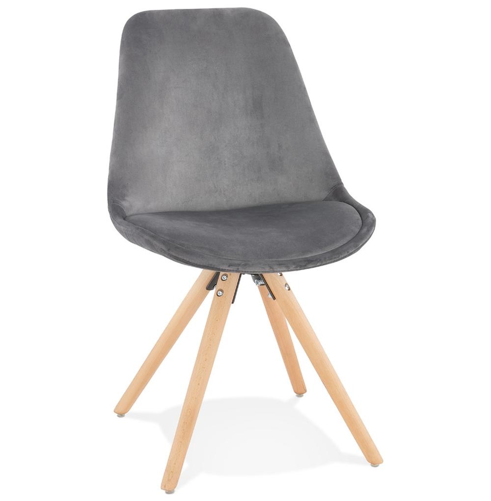 Grauer Samtstuhl mit hellem Holzgestell - 48x56x84 cm für modernes Wohnen von Kadima Design_