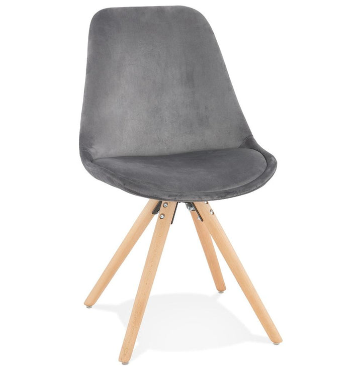 Grauer Samtstuhl mit hellem Holzgestell - 48x56x84 cm für modernes Wohnen von Kadima Design_