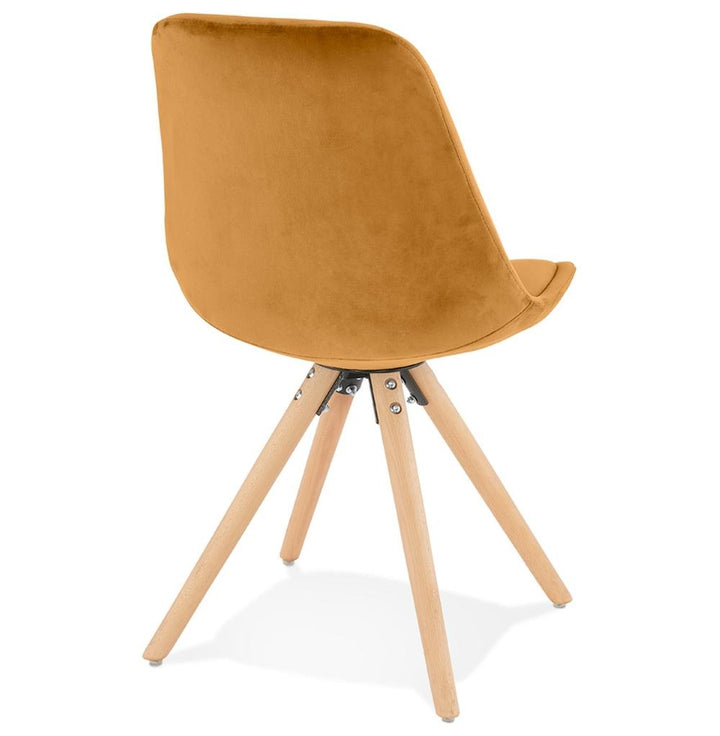 Designer Stuhl mit gelbem Samt - 46 cm Sitzhöhe und Naturholzbeine von Kadima Design_