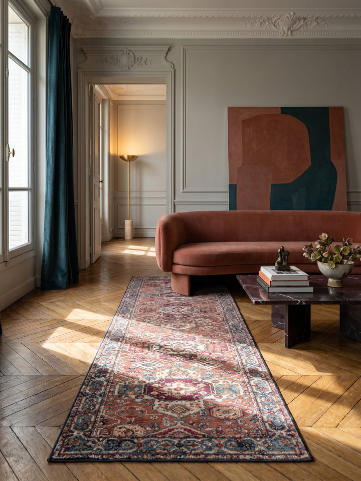 Teppich Blau Läufer im modernen Wohnzimmer_