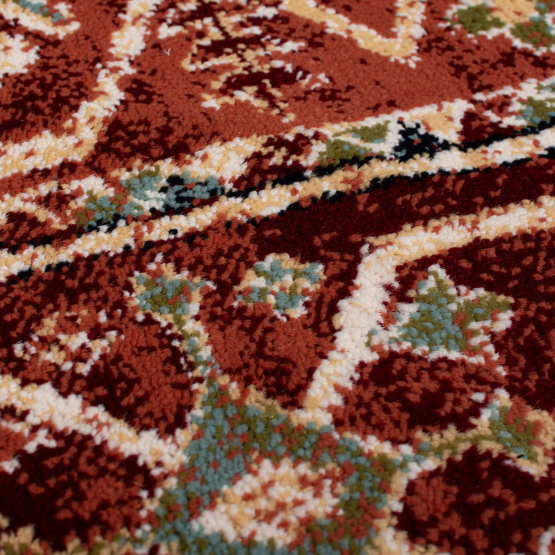 Teppich Kurzflor Vintage Geometrisch - Wohnzimmer_Rot_Läufer_