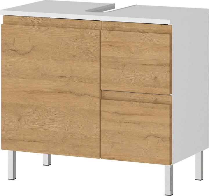 WB-Unterschrank VEER 60x34x56 in Weiß und Grandson-Eiche mit Chromfüßen_ mit Stauraum von Kadima Design_Größe_ 60x34x56 cm_#sku_BARK4330_559#