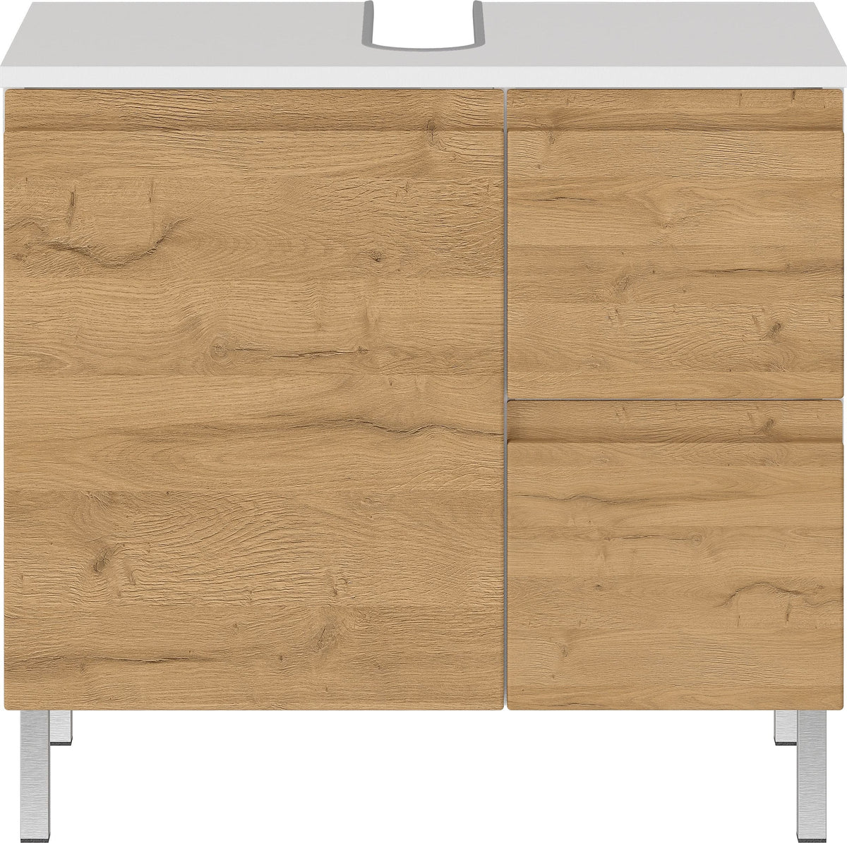 WB-Unterschrank VEER 60x34x56 in Weiß und Grandson-Eiche mit Chromfüßen_ mit Stauraum von Kadima Design_Größe_ 60x34x56 cm_