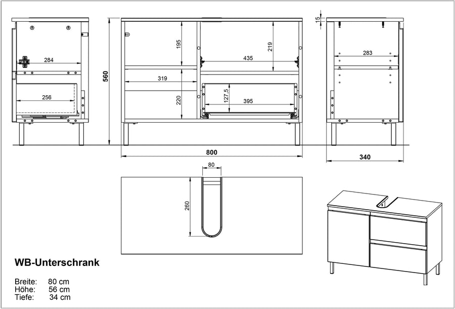 WB-Unterschrank VEER 80x34x56 in Weiß und Grandson-Eiche mit Chromfüßen_ mit Stauraum von Kadima Design_Größe_ 80x34x56 cm_