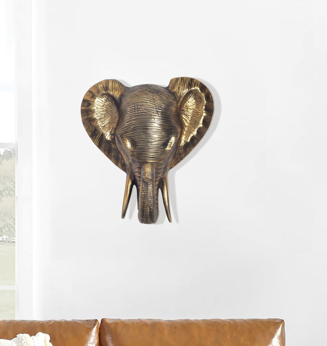 Wanddeko Elefant Aluminium goldfarben 41 cm im afrikanischen Stil
