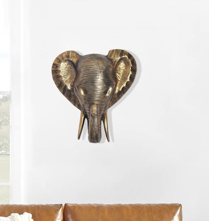 Wanddeko Elefant Aluminium goldfarben 41 cm im afrikanischen Stil