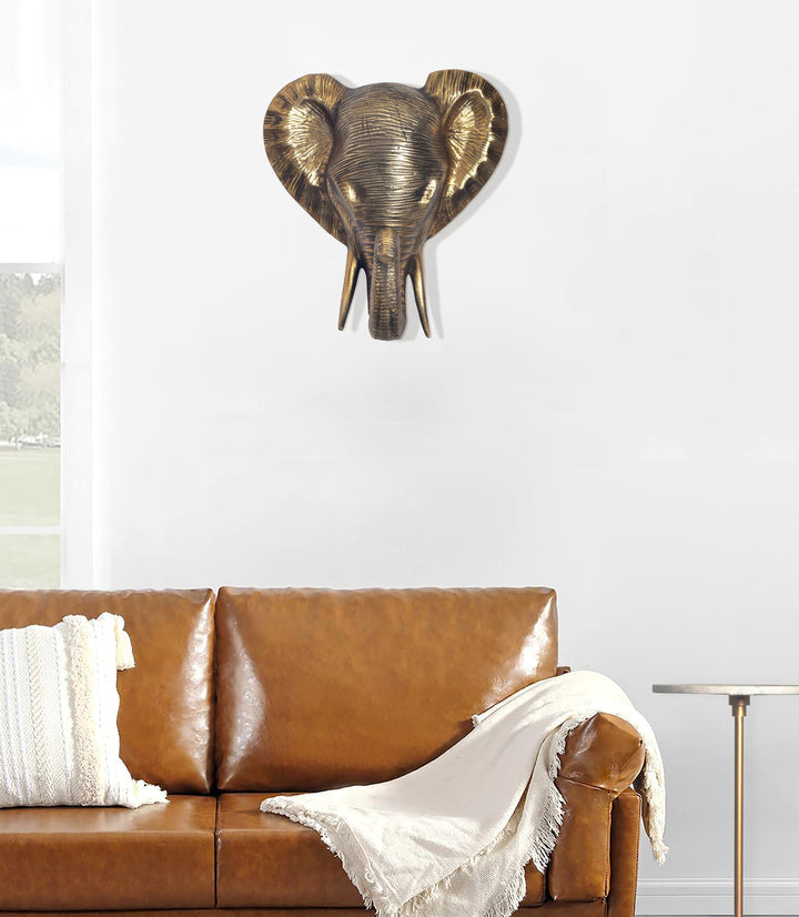 Wanddeko Elefant Aluminium goldfarben 41 cm im afrikanischen Stil