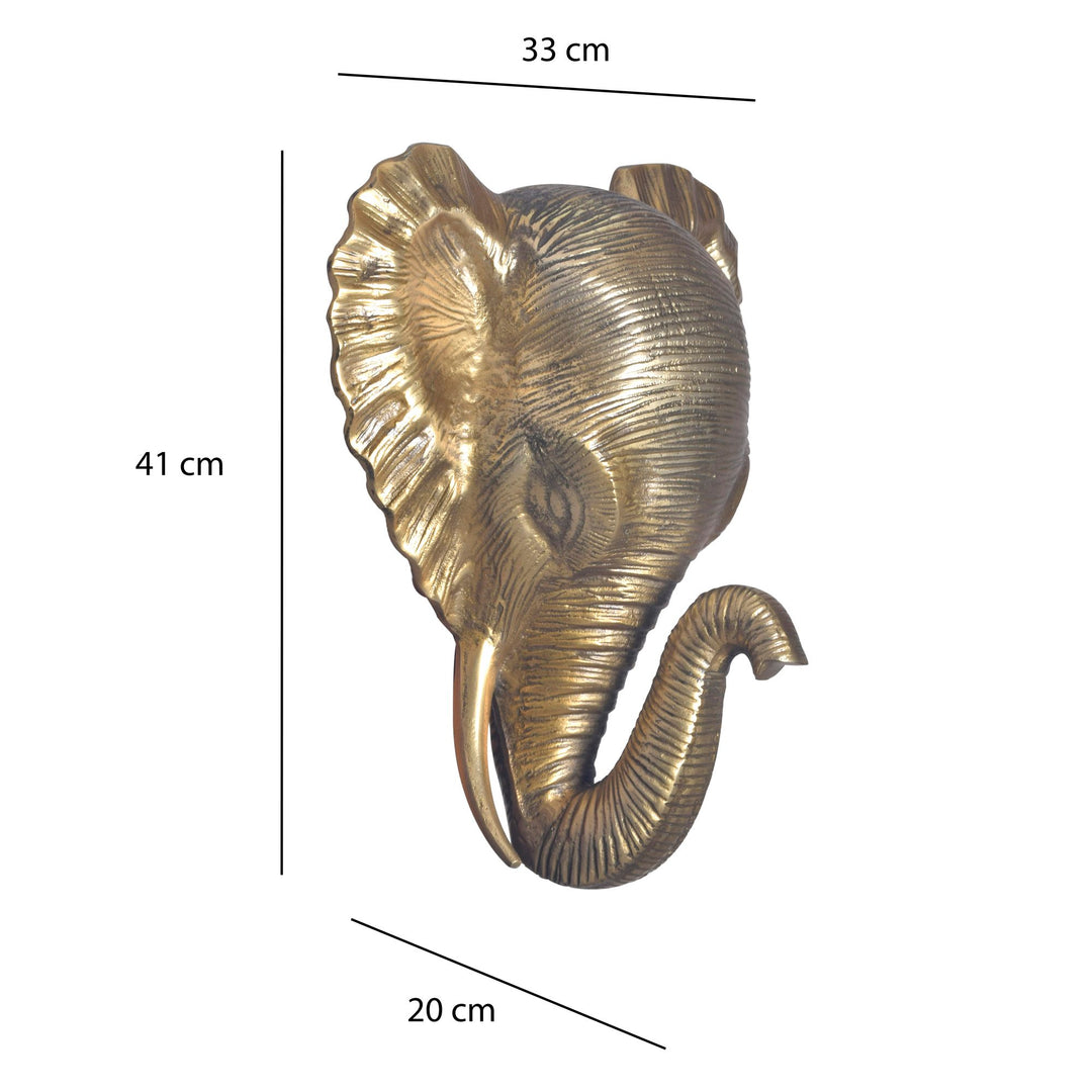 Wanddeko Elefant Aluminium goldfarben 41 cm im afrikanischen Stil