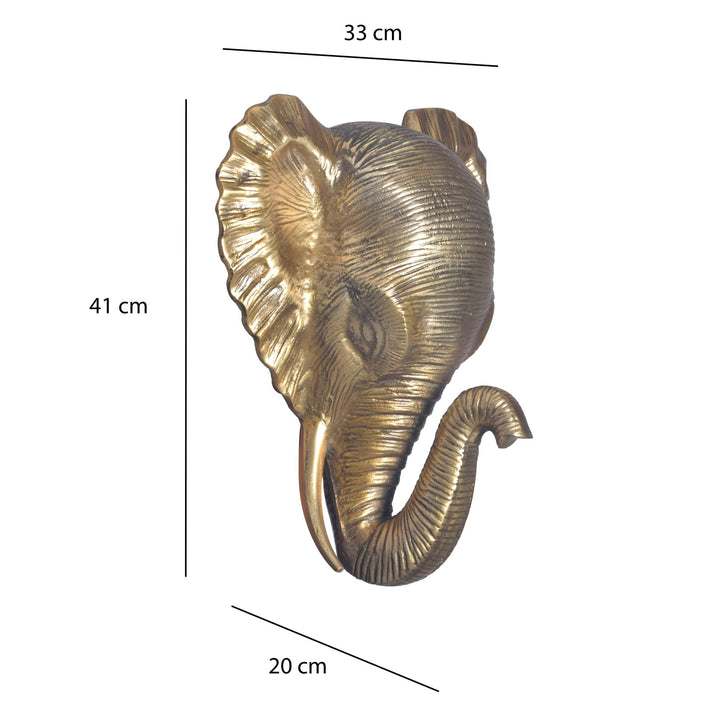 Wanddeko Elefant Aluminium goldfarben 41 cm im afrikanischen Stil