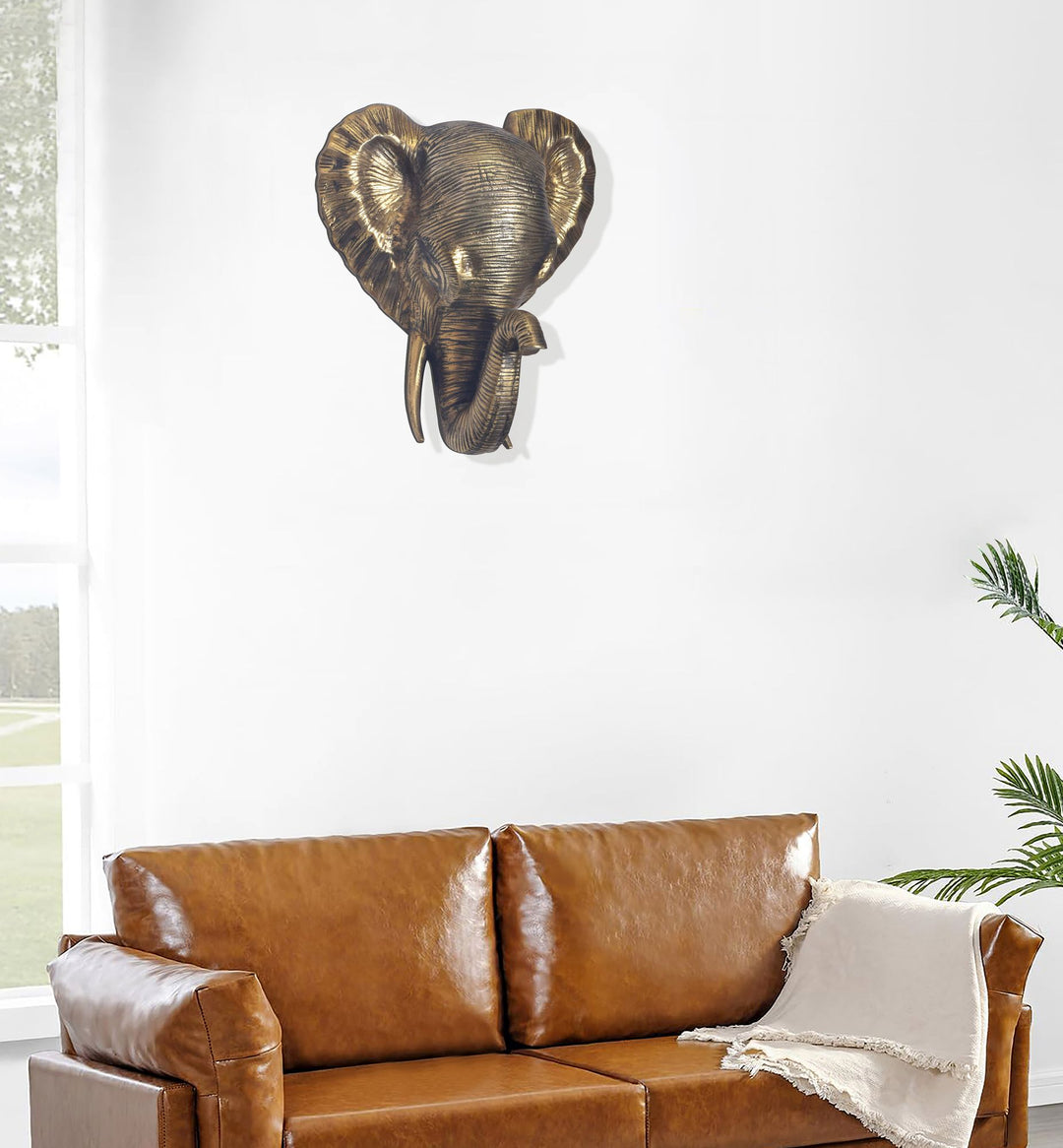 Wanddeko Elefant Aluminium goldfarben 41 cm im afrikanischen Stil