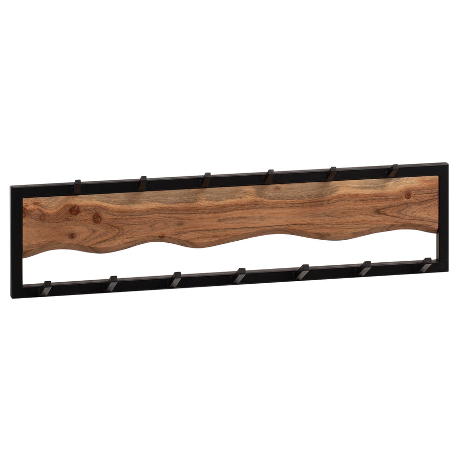 Wandgarderobe Akazie Massivholz Metall Modern 80x20x8 cm mit Wellenmuster