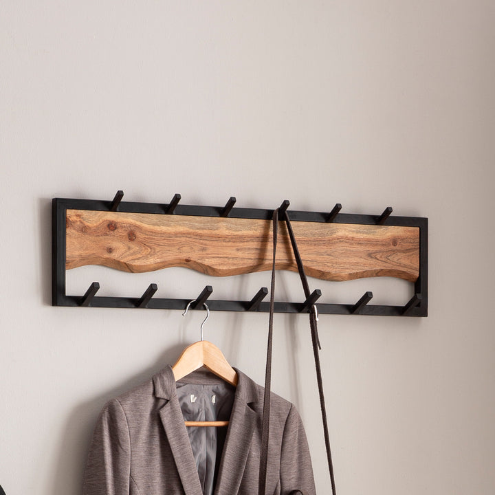 Wandgarderobe Akazie Massivholz Metall Modern 80x20x8 cm mit Wellenmuster