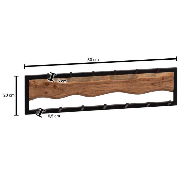 Wandgarderobe Akazie Massivholz Metall Modern 80x20x8 cm mit Wellenmuster
