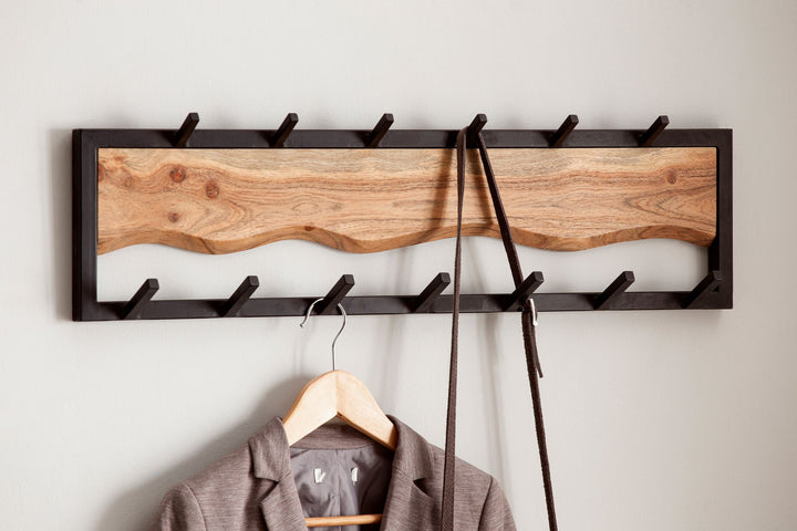 Wandgarderobe Akazie Massivholz Metall Modern 80x20x8 cm mit Wellenmuster
