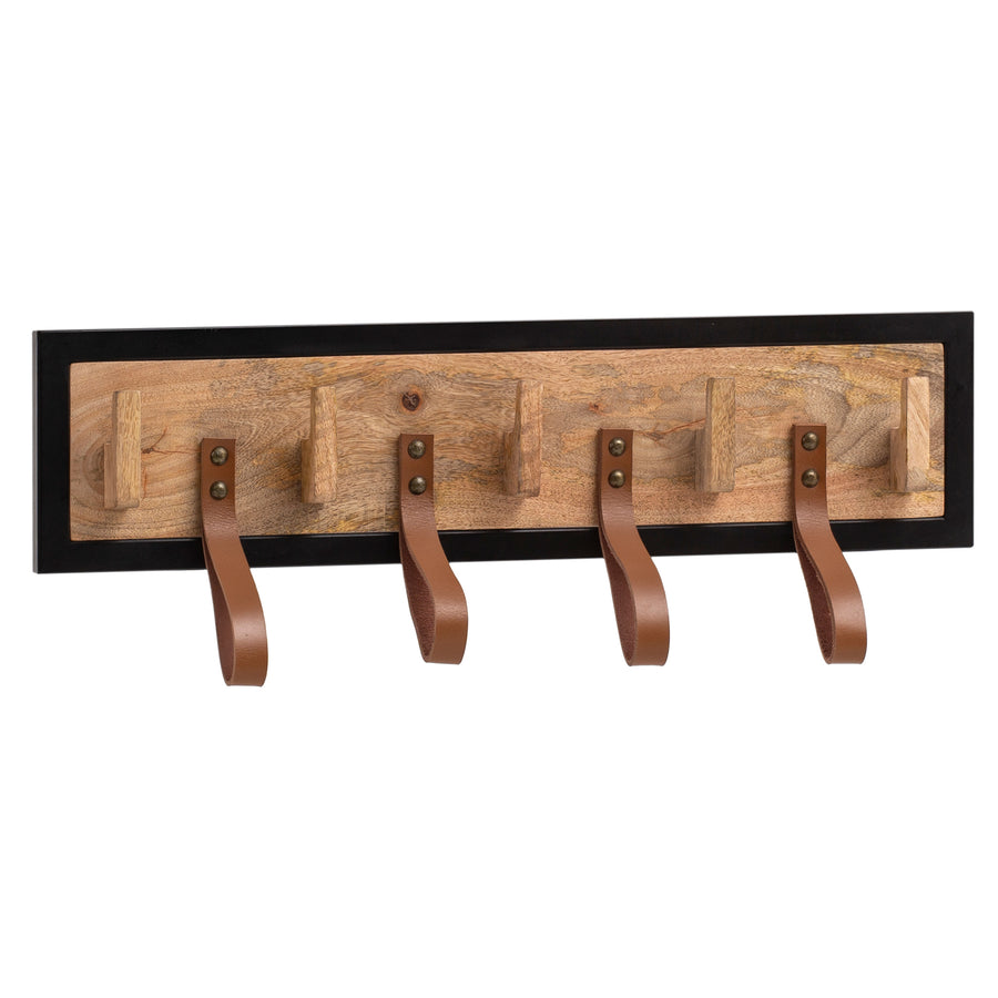 Wandgarderobe Mango Massivholz Echtleder Modern 60x15x6 cm mit Schlaufen