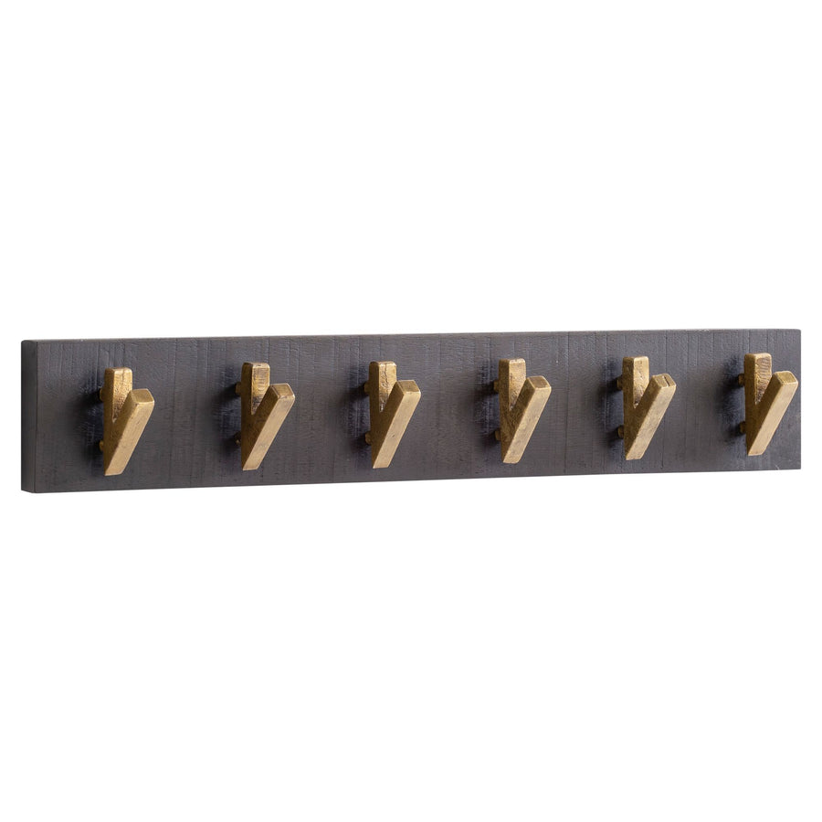 Wandgarderobe Mango Massivholz Metall Modern 60x10x8 cm Schwarz Gold