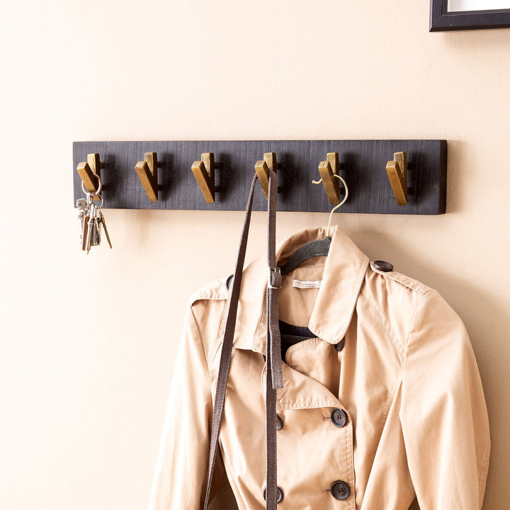 Wandgarderobe Mango Massivholz Metall Modern 60x10x8 cm Schwarz Gold