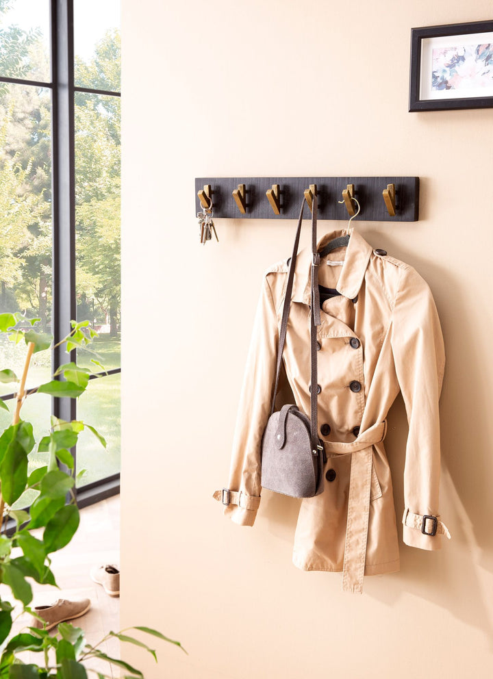 Wandgarderobe Mango Massivholz Metall Modern 60x10x8 cm Schwarz Gold