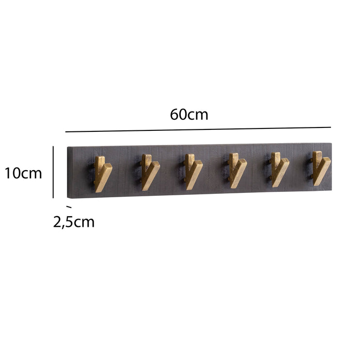 Wandgarderobe Mango Massivholz Metall Modern 60x10x8 cm Schwarz Gold