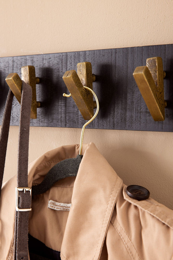 Wandgarderobe Mango Massivholz Metall Modern 60x10x8 cm Schwarz Gold