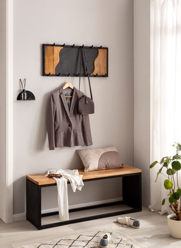 Wandgarderobe Mango Massivholz Steinoptik Modern 80x36x6 cm mit Wellenmuster